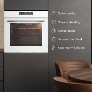 Klarstein Velaire inbouwoven - 74 l elektrische oven, 13 standen, touchbediening, energieklasse A+, geëmailleerde binnenkant, driedubbele beglazing, geïntegreerde enkele oven, 60 cm, mat en glazen design, wit