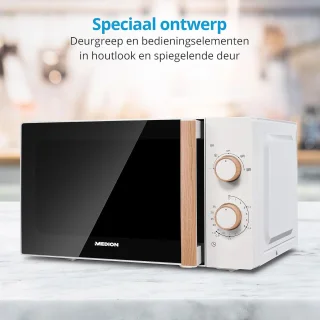Magnetron 20 liter - 700 Watt, Houtlook, Spiegeldeur, 5 Vermogensstanden en Ontdooifunctie