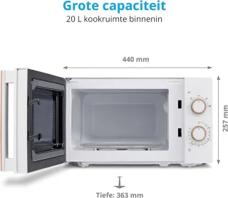 Magnetron 20 liter - 700 Watt, Houtlook, Spiegeldeur, 5 Vermogensstanden en Ontdooifunctie