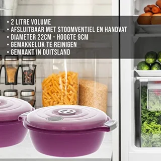 Stapelbare Magnetronkomset van 2 - 1,8 Liter met Stoomventiel - Vaatwasserbestendig en Ruimtebesparend