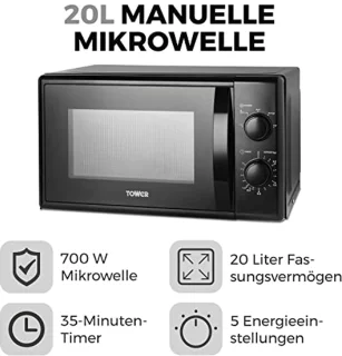 Magnetron met 5 Kracht Niveaus, 20 Liter Capaciteit en 35 Minuten Timer - 700 Watts, Zwart