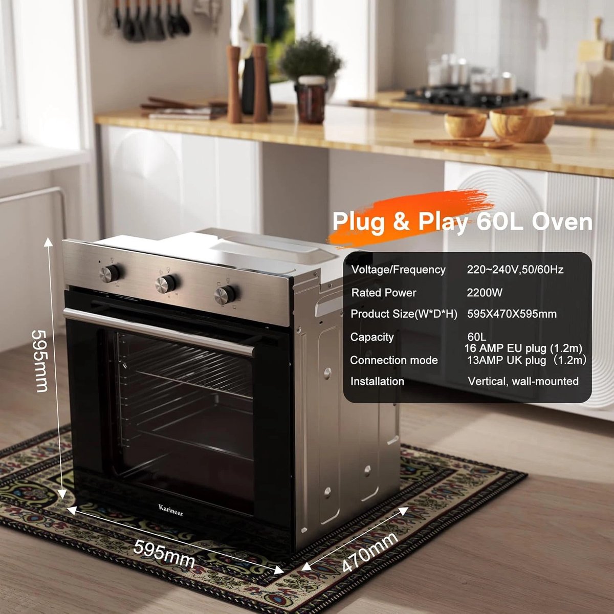 Wat vinden we goed aan de Elektrische Oven 60L Zilver 2200W Mechanisch Inbouw & Vrijstaand