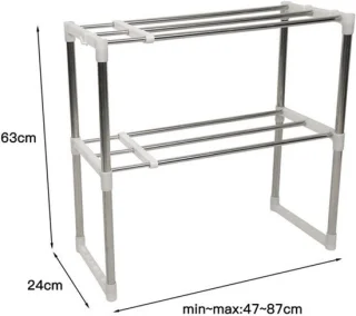 Magnetronrek staand met 2 verdiepingen en haken - RVS werkbladplank