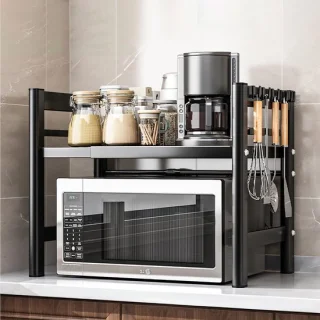 Omgoods uitschuifbare magnetron rack met 6 haken