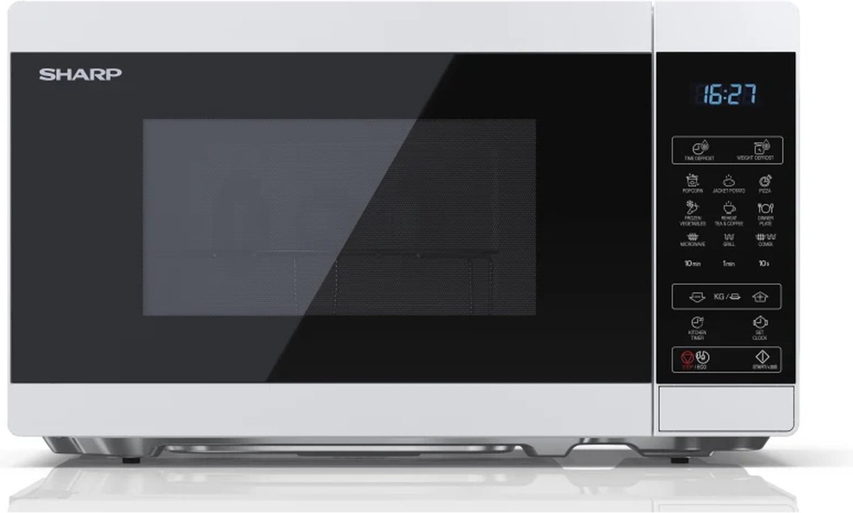 De Sharp YC-MG02E-W magnetron 20L 800W blauw/wit in één oogopslag