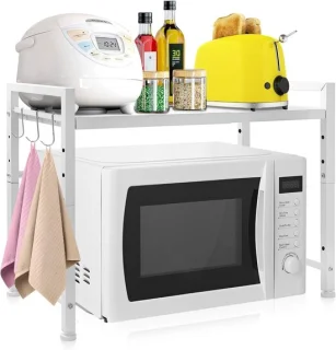 SnelShoppen magnetronstand carbon staal wit 2 niveaus
