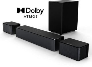 De Soundbar – Surround Sound Systeem – Home Cinema Speaker – Draadloze Subwoofer – Achterluidsprekers – 410W Vermogen – Dolby Atmos & HD eARC in één oogopslag