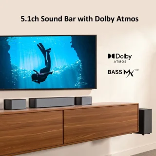 Soundbar – Surround Sound Systeem – Home Cinema Speaker – Draadloze Subwoofer – Achterluidsprekers – 410W Vermogen – Dolby Atmos & HD eARC