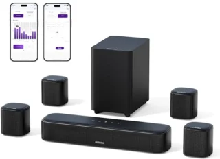 Virtuele Surround Soundbar voor TV met Subwoofer en 4 Surround-luidsprekers - 7.1 Surroundinstallatie met App-bediening en Hoog Vermogen