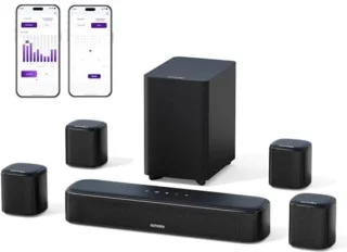 Virtuele Surround Soundbar voor TV met Subwoofer en 4 Surround-luidsprekers - 7.1 Surroundinstallatie met App-bediening en Hoog Vermogen