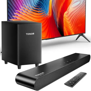 2.1-kanaals soundbar met subwoofer en Bluetooth 5.3 voor TV en PC - Indrukwekkende Geluidskwaliteit met Meeslepende Bastonen