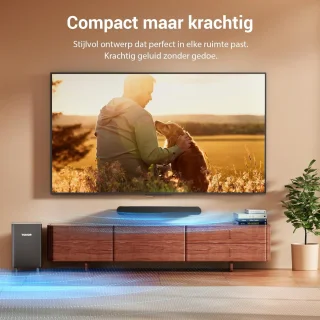 2.1-kanaals soundbar met subwoofer en Bluetooth 5.3 voor TV en PC - Indrukwekkende Geluidskwaliteit met Meeslepende Bastonen