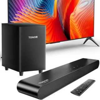 2.1-kanaals soundbar met subwoofer en Bluetooth 5.3 voor TV en PC - Indrukwekkende Geluidskwaliteit met Meeslepende Bastonen