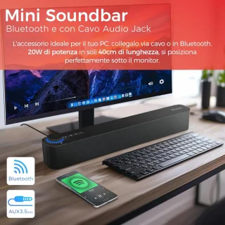 Krachtige Draagbare Soundbar met Bluetooth 5.3 en FM-Radio voor PC, Smartphone en TV