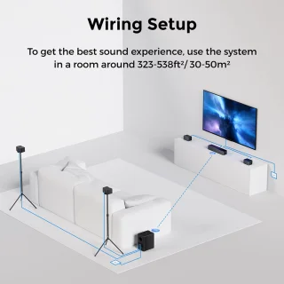 Ultimea Poseidon D80 Boom 7.1 Soundbar + 1 paar * Steady 300 luidsprekerstandaards, Dolby Atmos, 500 W piekvermogen, APP-bediening, 10-bands equalizerinstellingen, 121 vooraf ingestelde EQ-matrices, Bluetooth 5.3