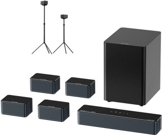 De Ultimea Poseidon D80 Boom 7.1 Soundbar + 1 paar * Steady 300 luidsprekerstandaards, Dolby Atmos, 500 W piekvermogen, APP-bediening, 10-bands equalizerinstellingen, 121 vooraf ingestelde EQ-matrices, Bluetooth 5.3 in één oogopslag