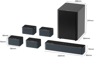 Ultimea Poseidon D80 Boom 7.1 Soundbar + 1 paar * Steady 300 luidsprekerstandaards, Dolby Atmos, 500 W piekvermogen, APP-bediening, 10-bands equalizerinstellingen, 121 vooraf ingestelde EQ-matrices, Bluetooth 5.3