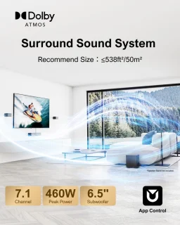 7.1 Surround Sound-systeem met Dolby Atmos en Draadloze Subwoofer voor Thuisbioscoop