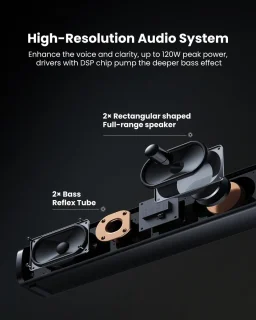 Soundbar met subwoofer voor tv, pc en gaming - 2.1-kanaals geluidsysteem met diepe bas en verbeterde geluidskwaliteit