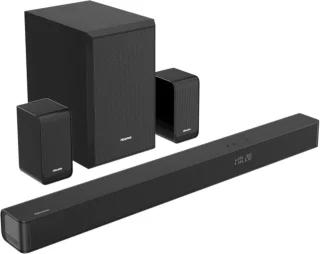 5.1-kanaals 340W Dolby Atmos Soundbar met draadloze subwoofer en achterluidsprekers, Zwart