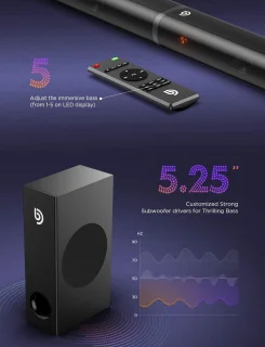 Soundbar met Subwoofer 2.1-kanaal 190W voor TV - Bluetooth 5.0, Instelbare Bas en DSP Technologie