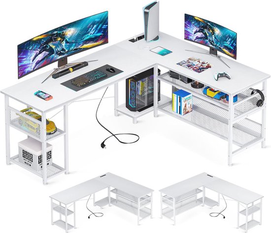 Gaming bureau L-vormig wit 168x120 cm