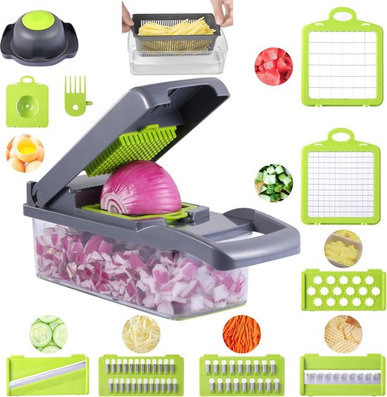 Groentehakselaar en Mandoline 12-in-1 Snijmachine