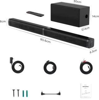 Happyment® Soundbar 100W Bluetooth USB Subwoofer voor TV & PC