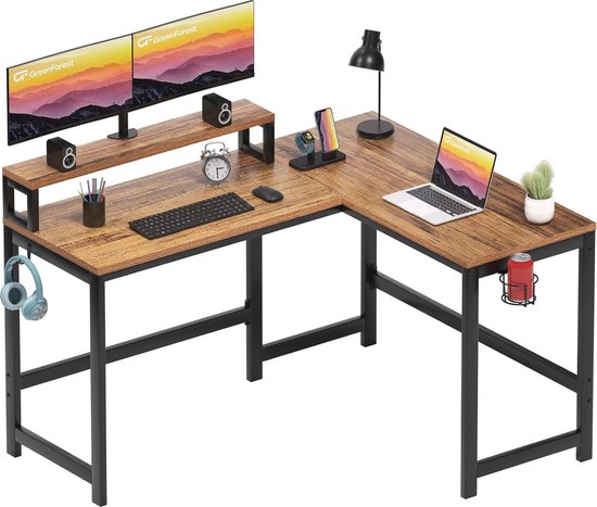 L-vormig Hoekbureau Walnoot 128 cm met Monitorstandaard