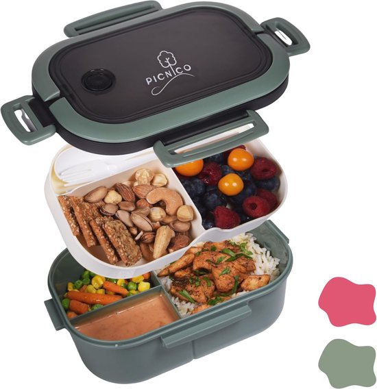 Lunchbox Groen met Compartimenten en Bestek voor Kinderen en Volwassenen review