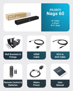 Majority Naga 60 Soundbar 2.1 zwart inclusief beugel