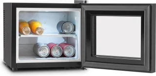 Mini koelkast zwart 10L met glazen deur A+