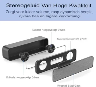 Mini Soundbar Grijs voor PC en Computer 3,5x18x5 cm