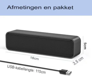 Mini Soundbar Grijs voor PC en Computer 3,5x18x5 cm