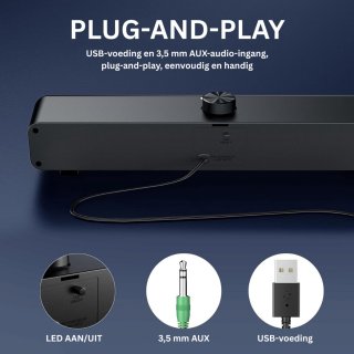 Wat vinden we goed aan de Mini USB-soundbar voor PC - Zwart