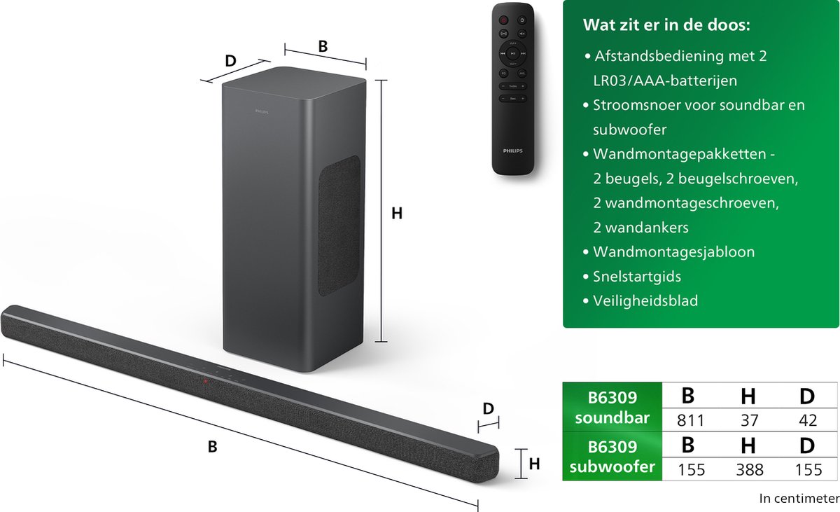 Philips TAB6309 2.1 Soundbar Donkergrijs