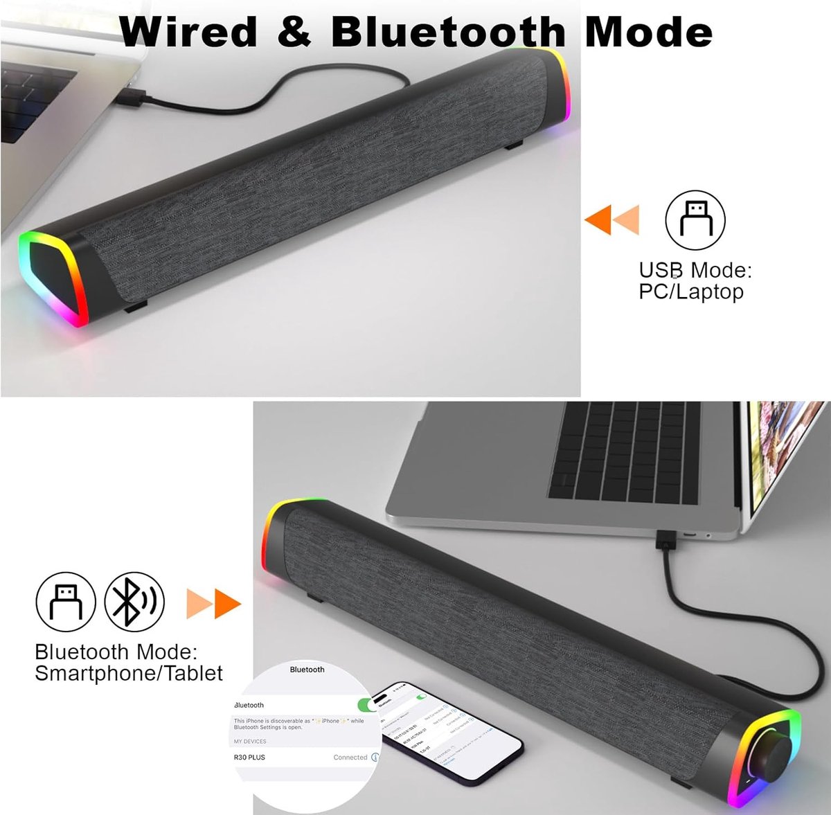 RFWR Bluetooth Soundbar USB voor Laptop & Desktop
