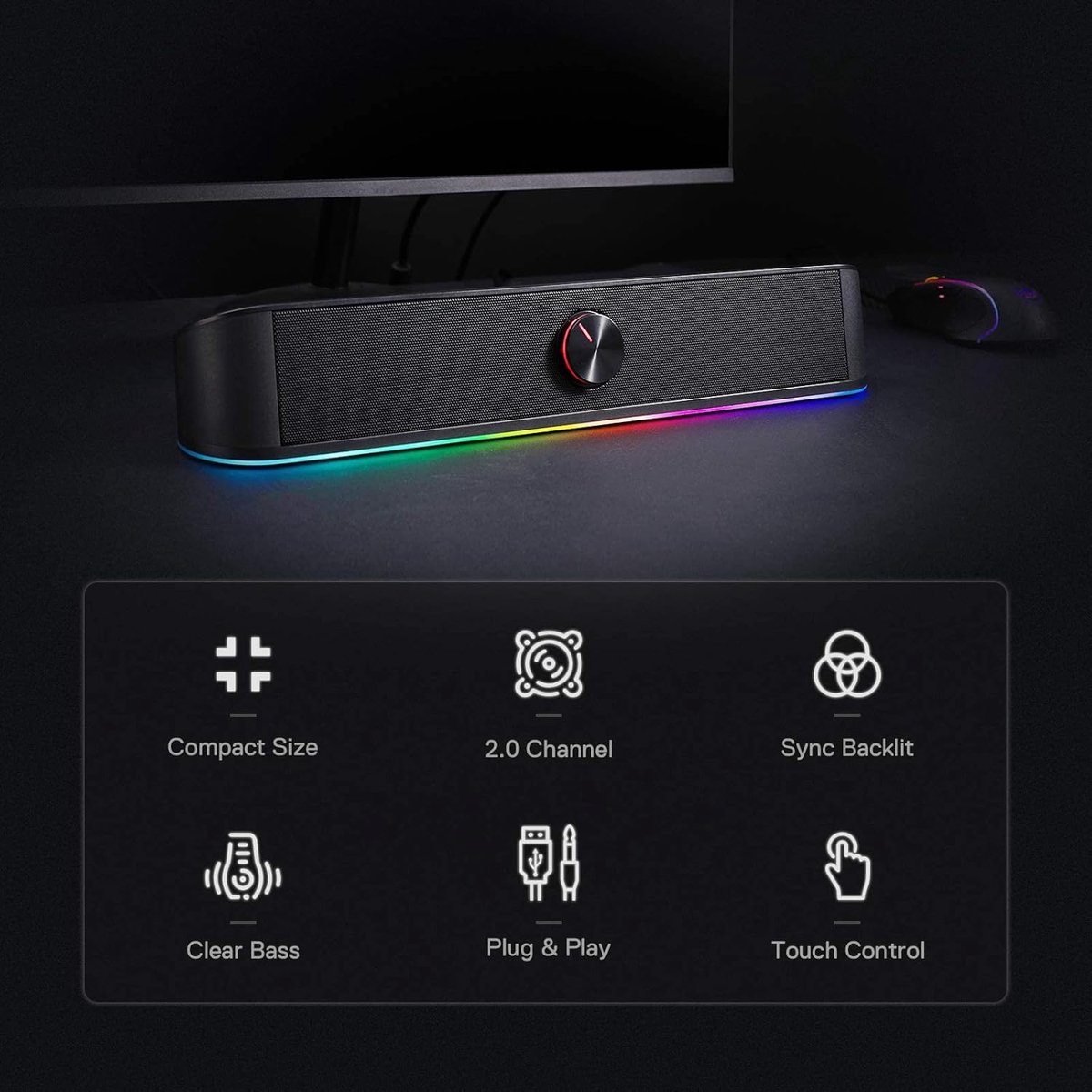 Wat vinden we goed aan de RFWR RGB Desktop Soundbar voor PC