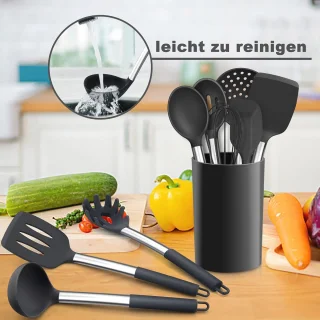 Siliconen keukenhulpset 22-delig met roestvrijstalen handgreep