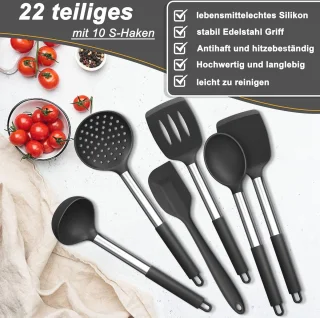 Siliconen keukenhulpset 22-delig met roestvrijstalen handgreep