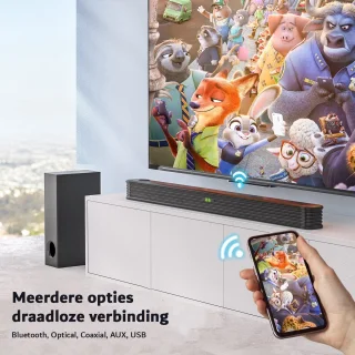 Soundbar 2.1 met subwoofer en afstandsbediening