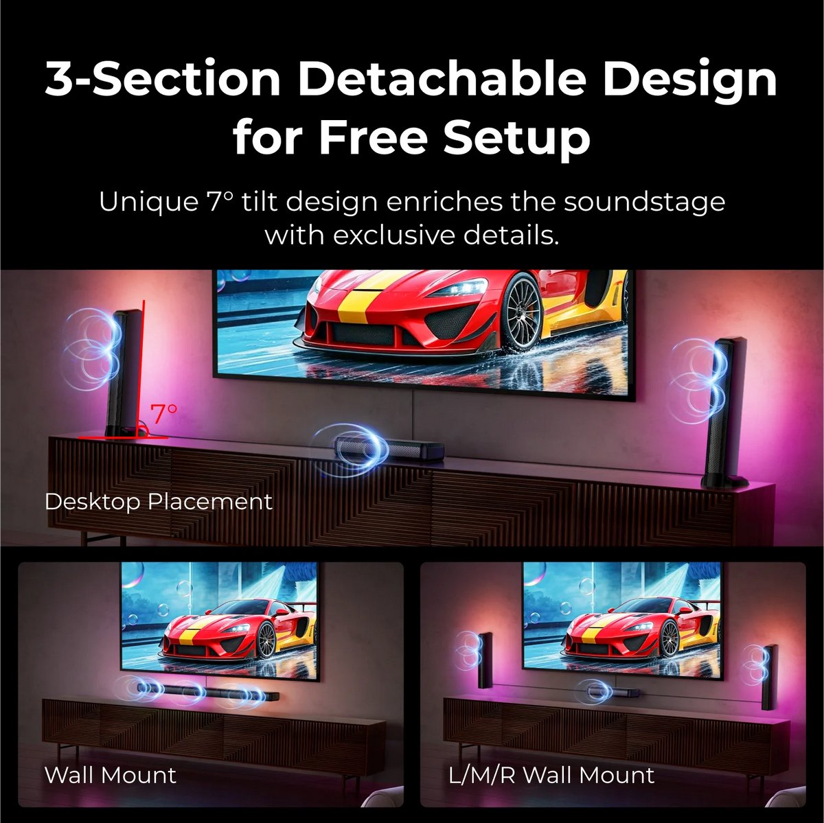 Soundbar 7.1ch met Subwoofer en Surround Luidsprekers Zwart