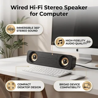 Soundbar - Goud - USB-aangedreven - Stereosubwoofer - Voor tv en desktopcomputer