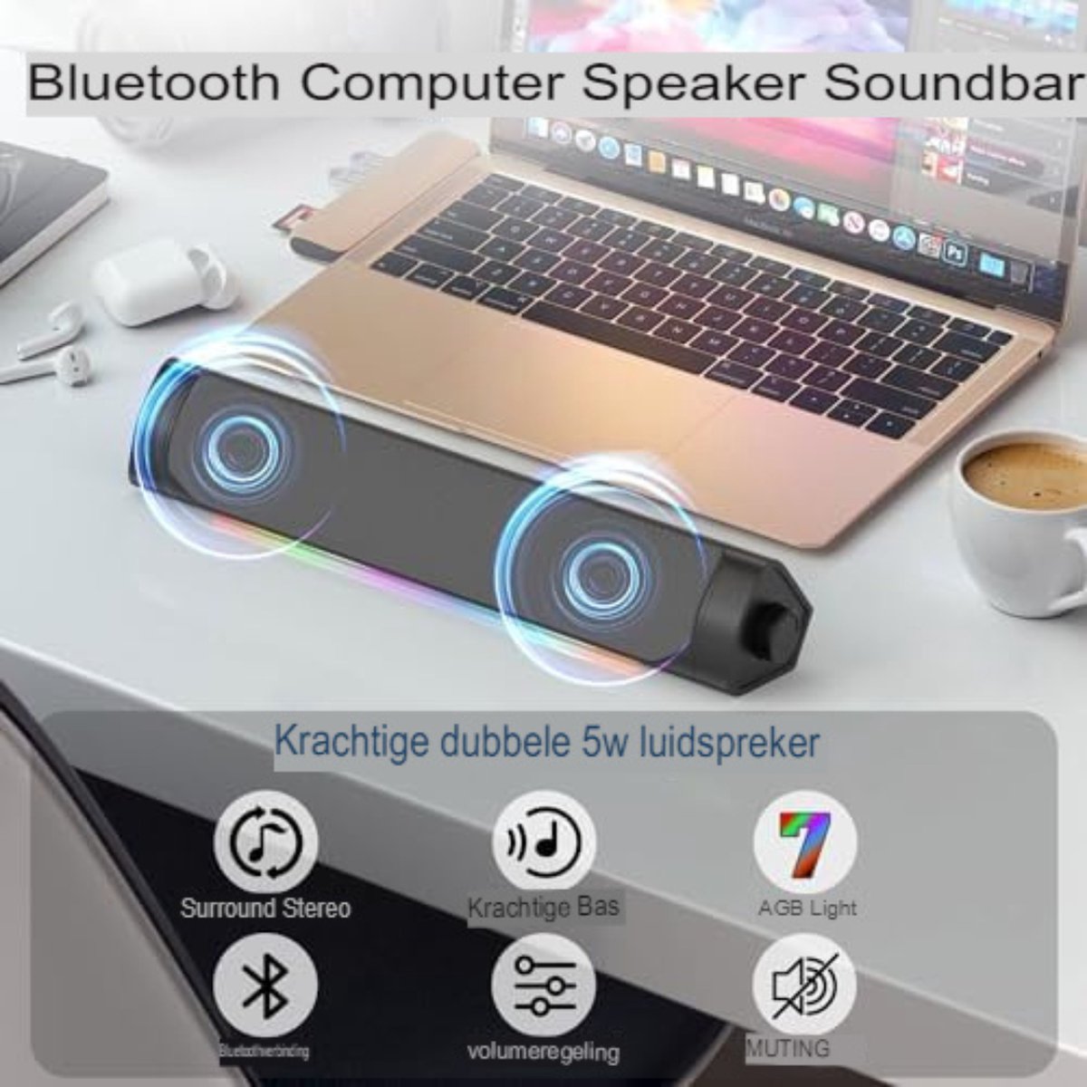 Soundbar Grijs 32x8x10 cm voor PC en Computer