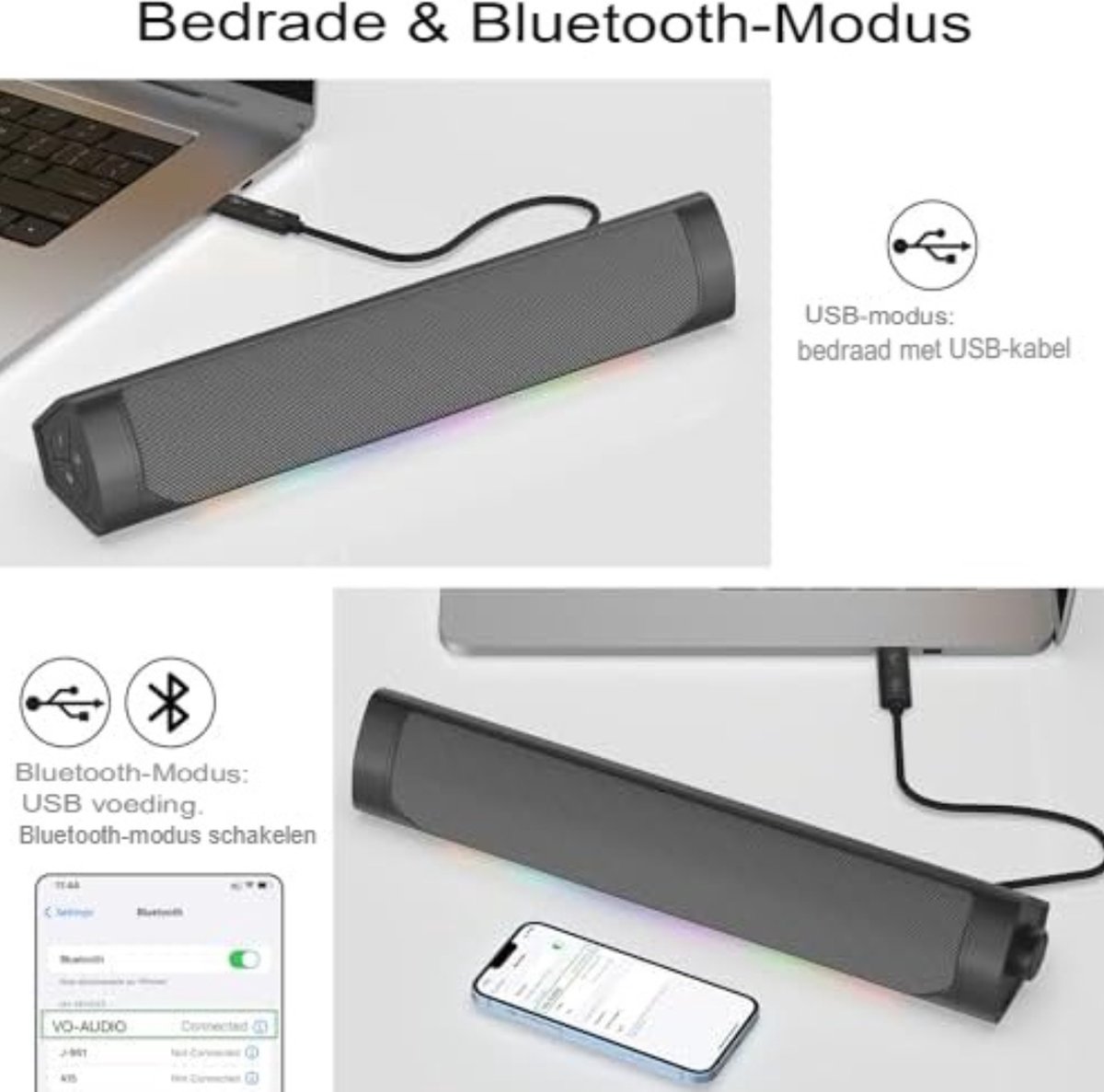 Soundbar Grijs 32x8x10 cm voor PC en Computer
