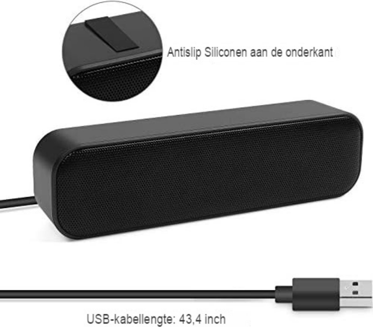 Soundbar PC mini zwart 20x7x7 cm