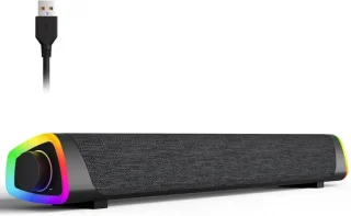 Compacte desktop soundbar met stijl: helder geluid en sfeervolle LED's