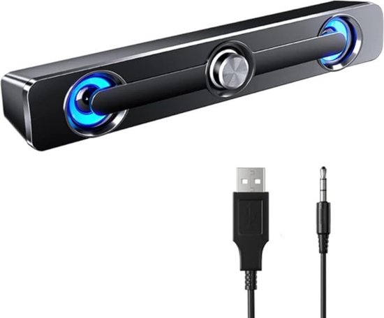 Soundbar PC Zwart USB 3,5mm Aux Gaming Speakers
