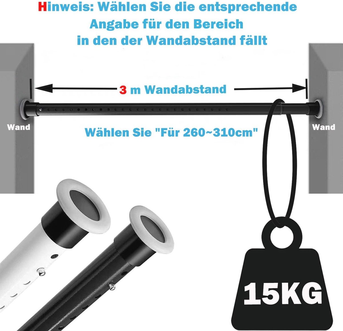 Telescoop Douchegordijnstang 260-310 cm Roestvrijstaal