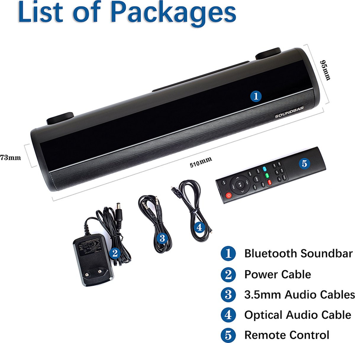 TV Soundbar Bluetooth 5.0 met ingebouwde Subwoofer